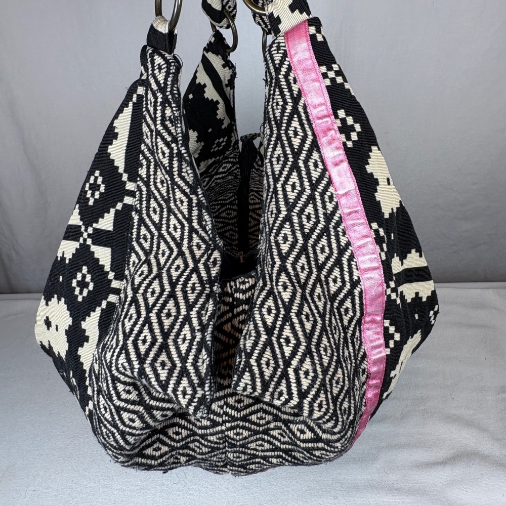 Stela 9 Shiva Boho Hobo Bag Geometric Black Ivory Braided Handle Shoulder Bag - Picture 8 of 16